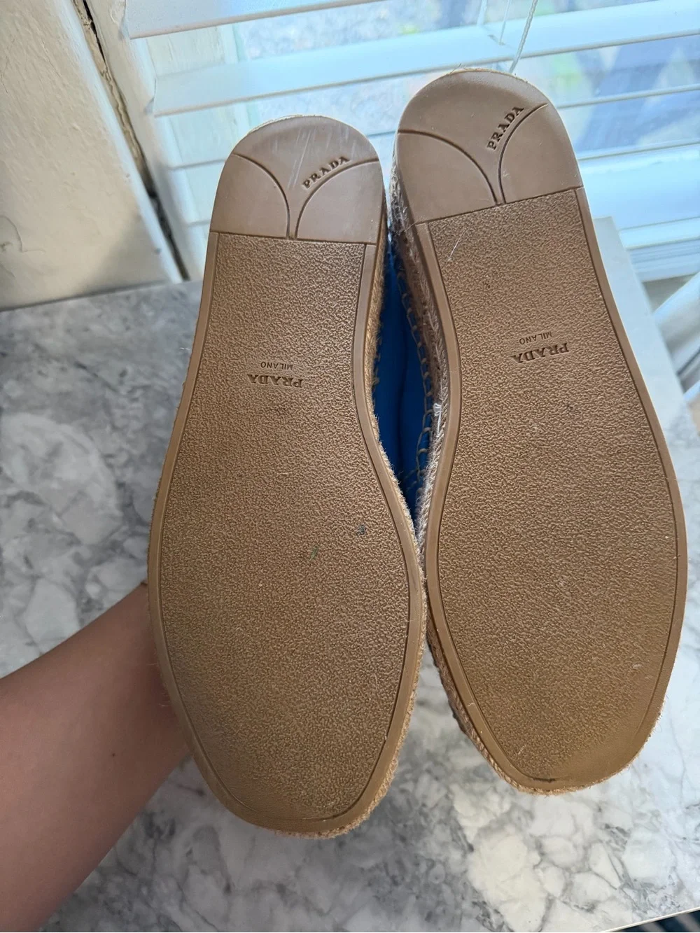 Prada Blue Leather Espadrille Platform Slip-On